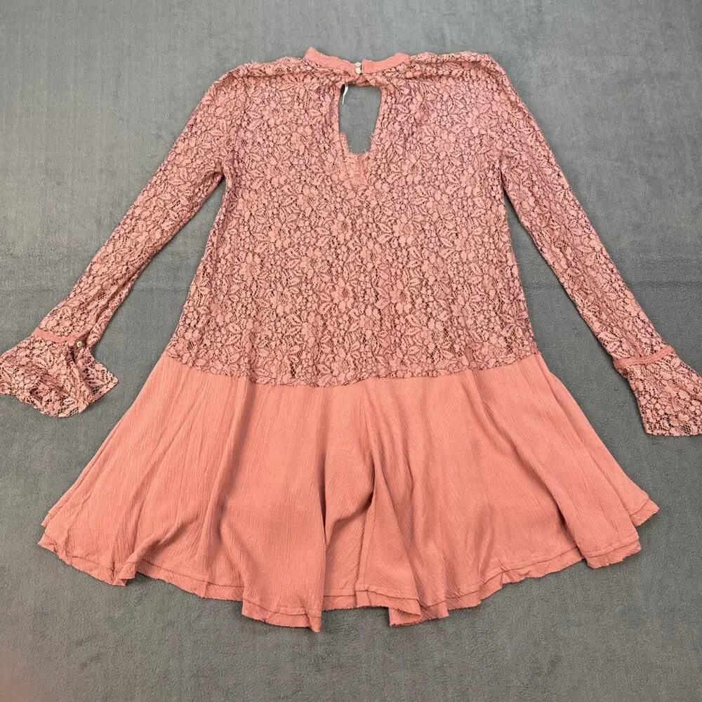 Free People Secret Origins Lace Tunic Dusty Mauve Size Medium